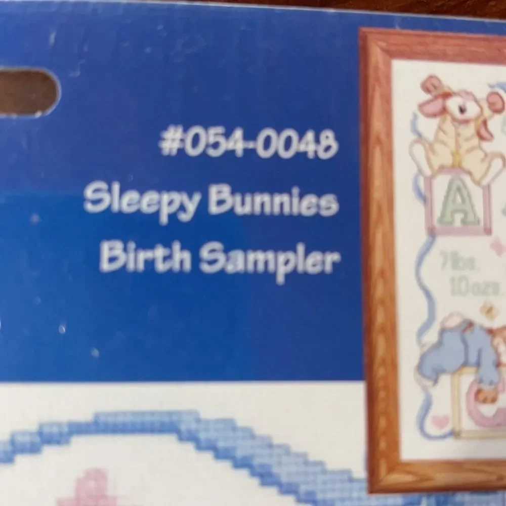 Janlynn “Sleepy Bunnies” Birth Sampler Counted Cross Stitch NEW
